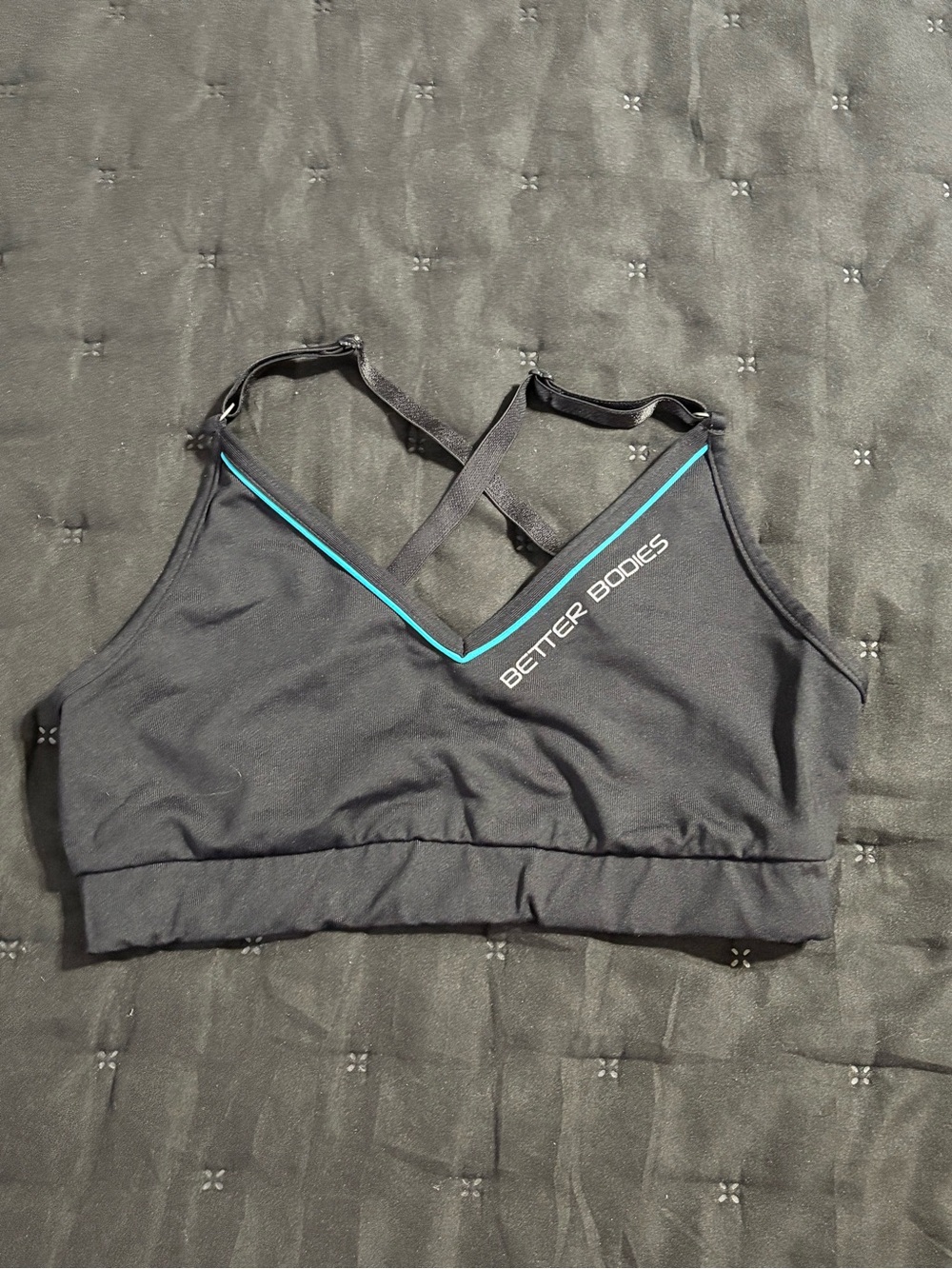 BETTER BODIES Black Sports Bra with Teal Piping